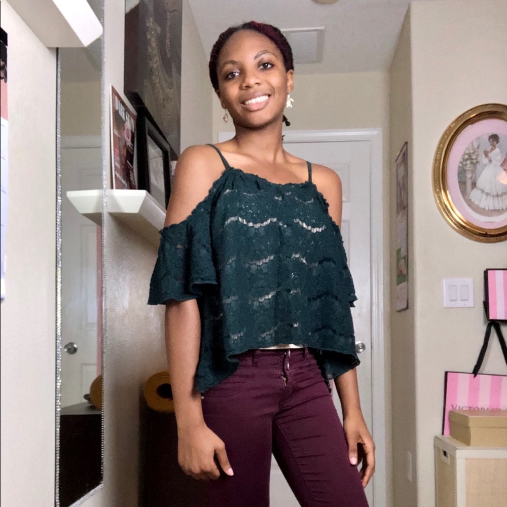 Green Off Shoulder Lace Top